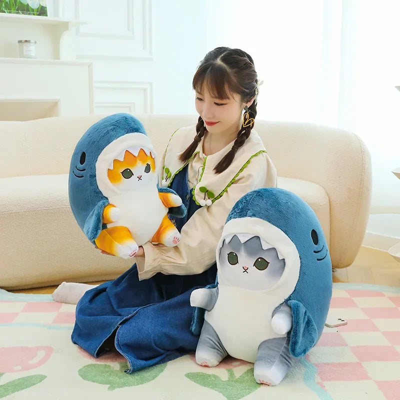 25cm-40cm Cute Fun Transformed Cat Doll Plush Toy Cute Gift for Girls and Children Transformed Doll Shark Cat Plush Toys Kawaii