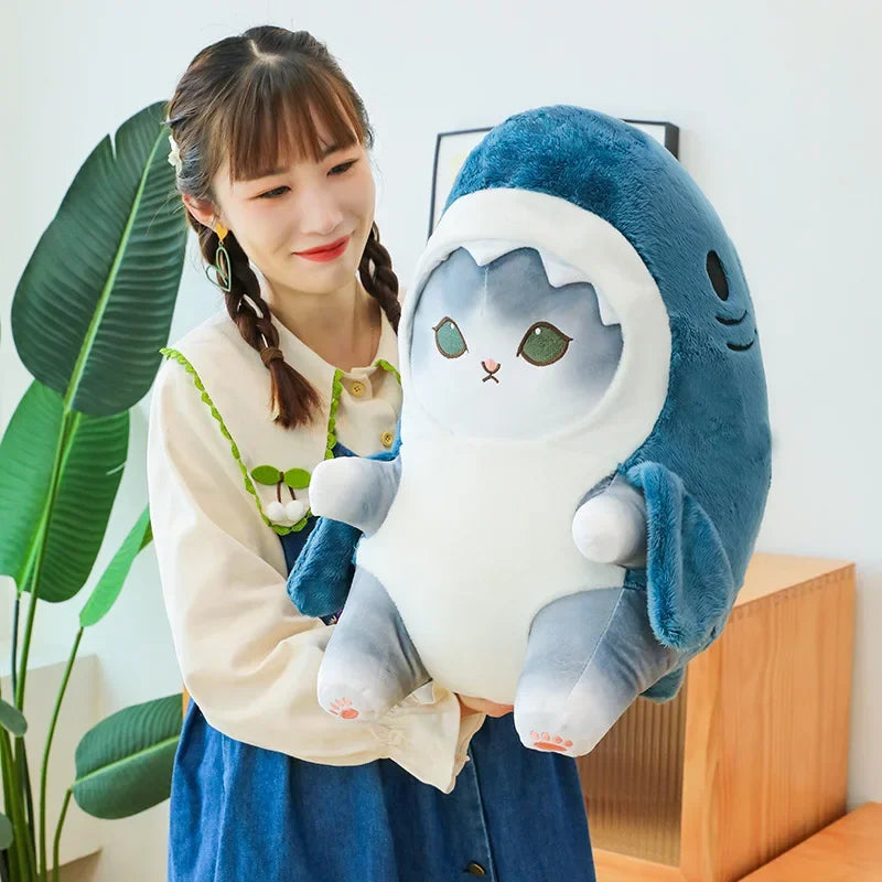25cm-40cm Cute Fun Transformed Cat Doll Plush Toy Cute Gift for Girls and Children Transformed Doll Shark Cat Plush Toys Kawaii