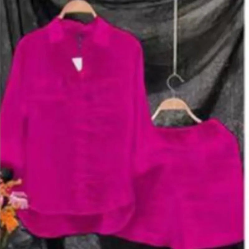 Fashion White Long Sleeve Shirt And Shorts Two Piece Sets Woman 2026 Spring Cotton Linen Casual Home 2 Piece Set For Women